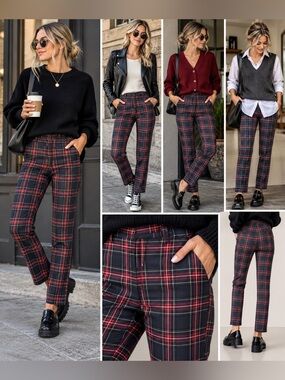 Socialite Plaid Pants - Black and Red